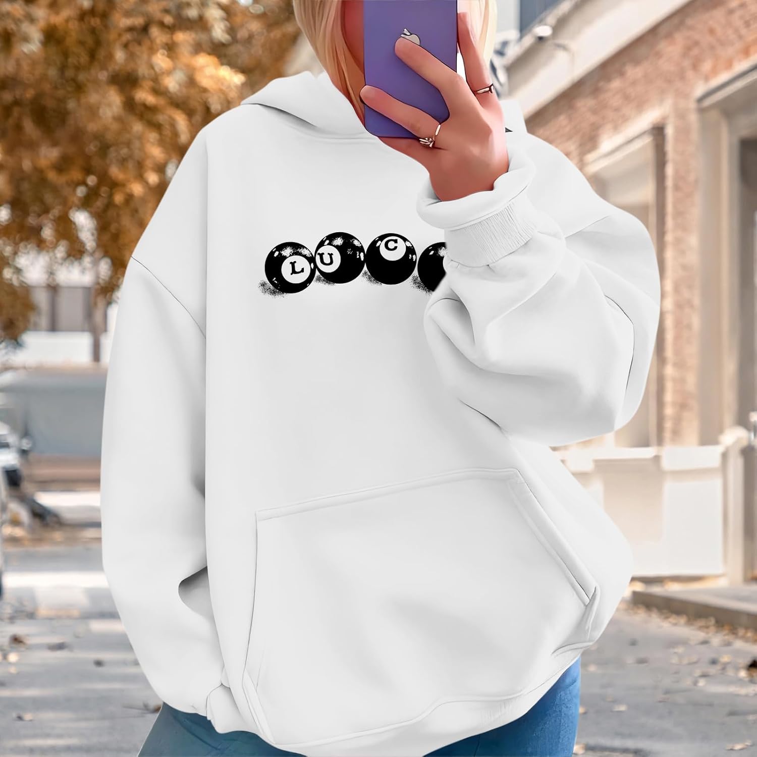 Graphic 8 Ball Hoodie Y2k Oversized Hoodies for Women Cute Preppy Hooded Sweatshirt Aesthetic Clothes Streetwear - Image 4