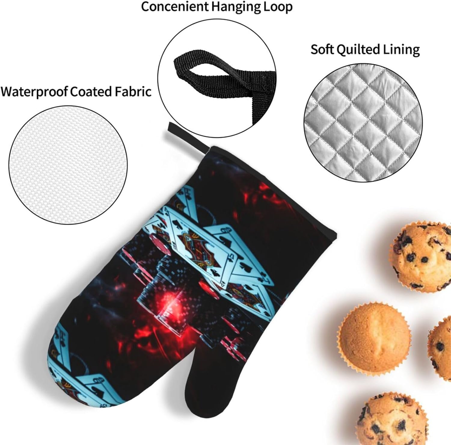 Poker Tournament Print Heat Resistant Microwave Gloves, Used for Baking, Cooking, and Fashion Kitchen Essentials