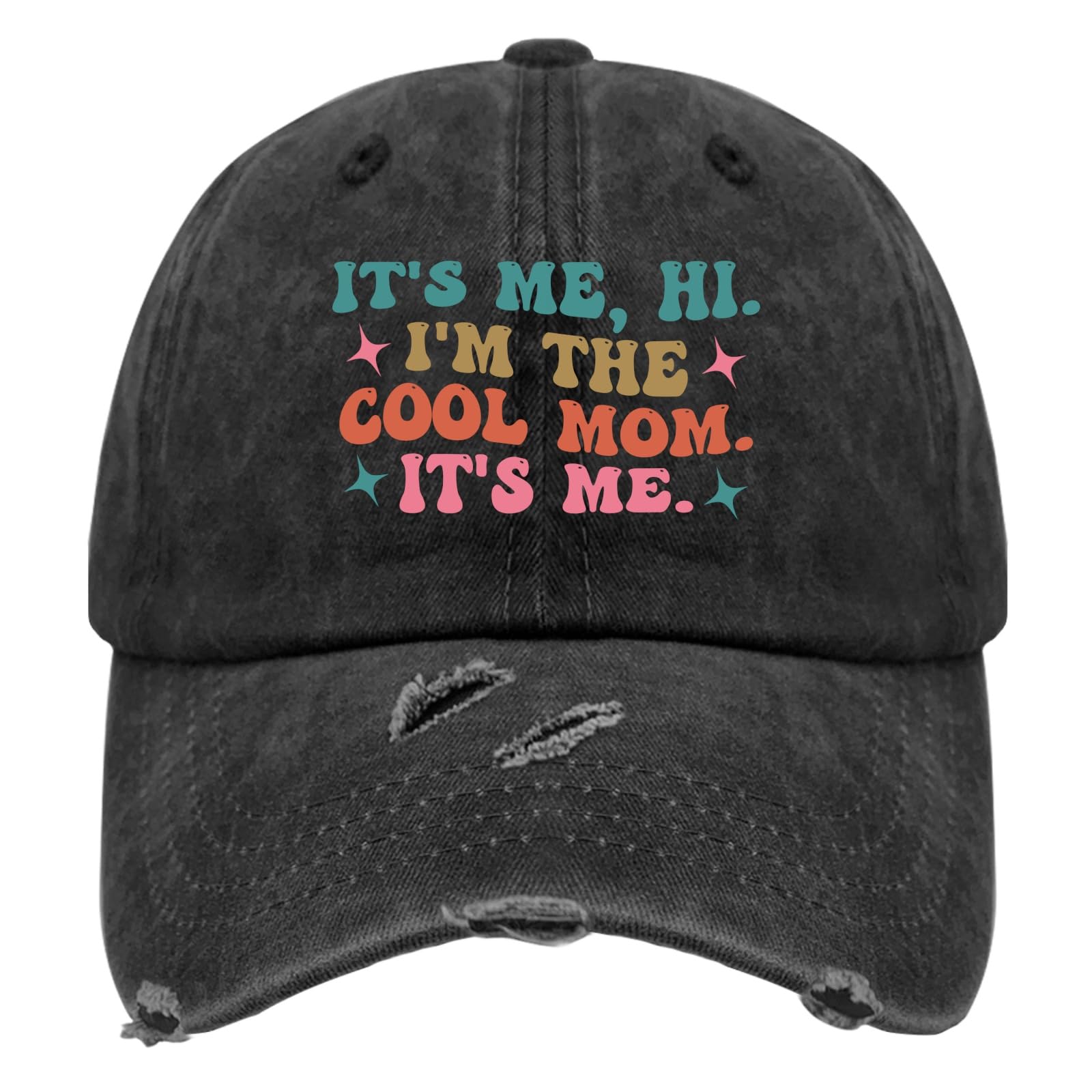 It's Me Hi I'm The Cool Mom It's Me Hats for Mens Washed Distressed Baseball Cap Funny Washed Ball