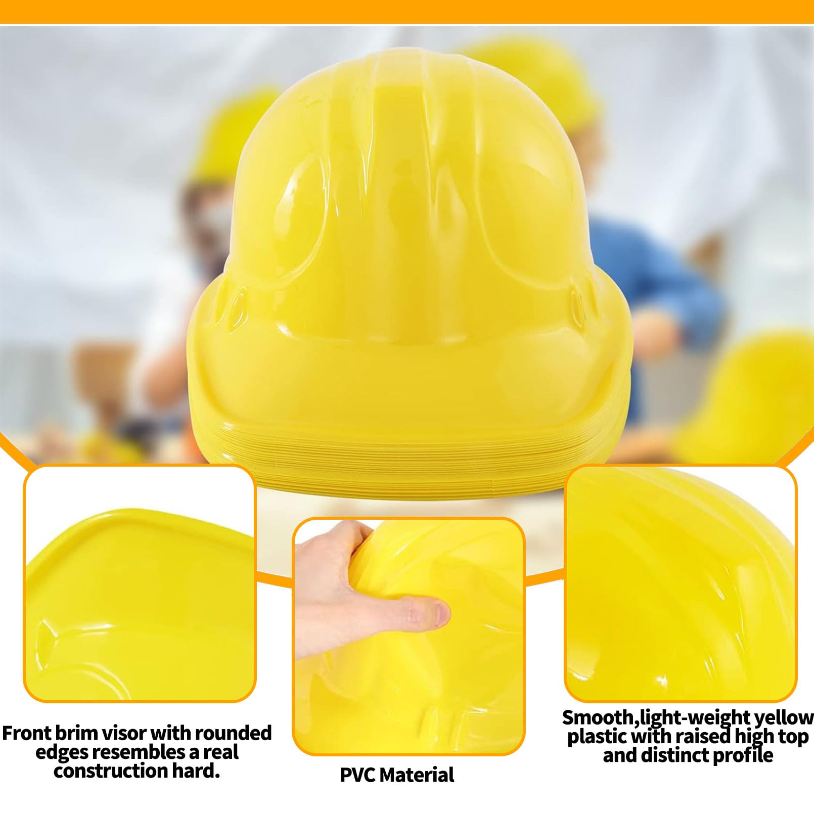12 pezzi casco da costruzione per bambini, giallo per lavoratori edili, set di casco da costruzione, riutilizzabile, morbido casco da cantiere, per feste a tema di costruzione, compleanni