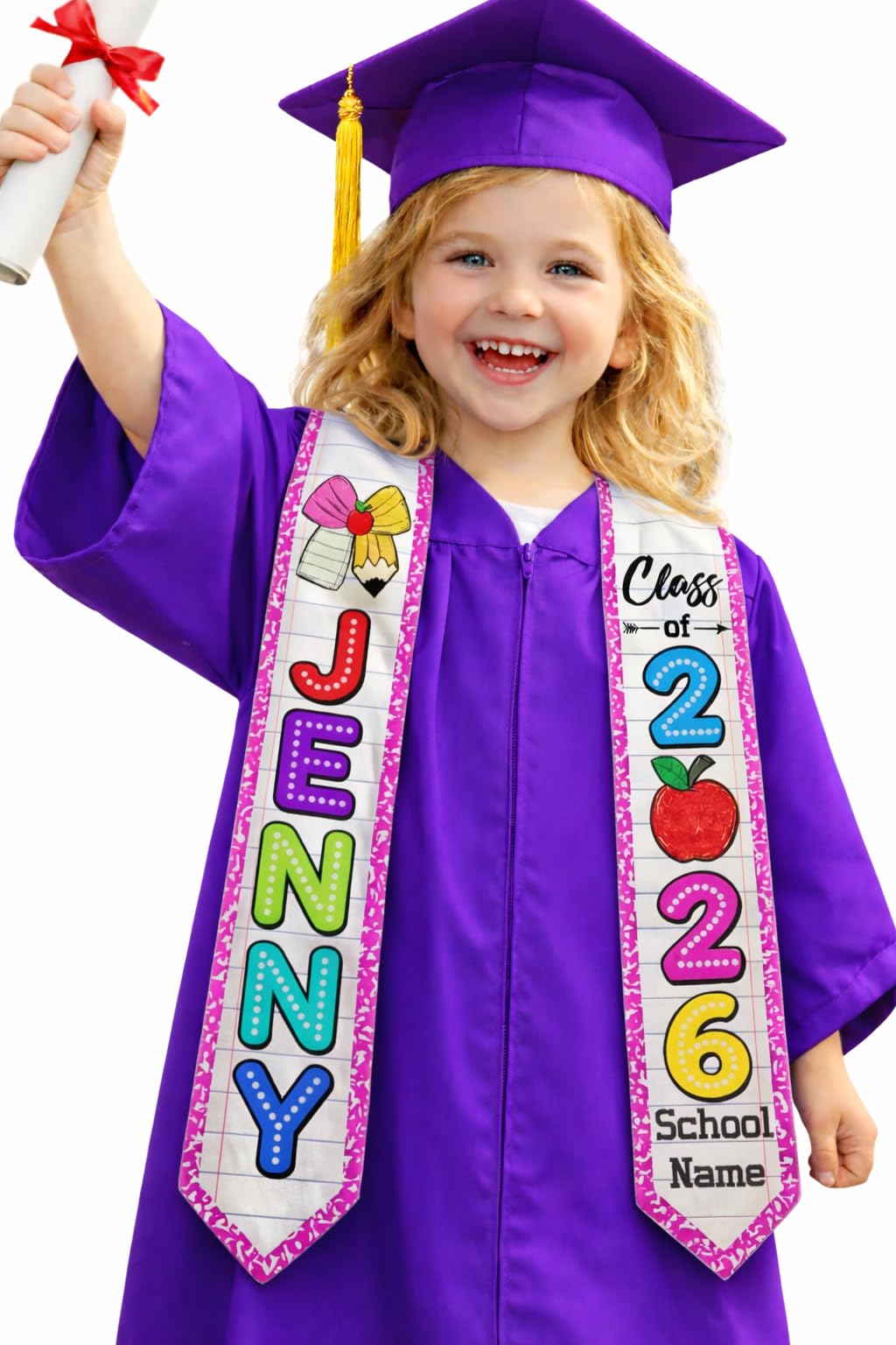 Chillever Custom Preschool Kindergarten Graduation Stole Personalized Name, Kids Pre-K Ceremony Sash, Preschool Graduate Sash - 3