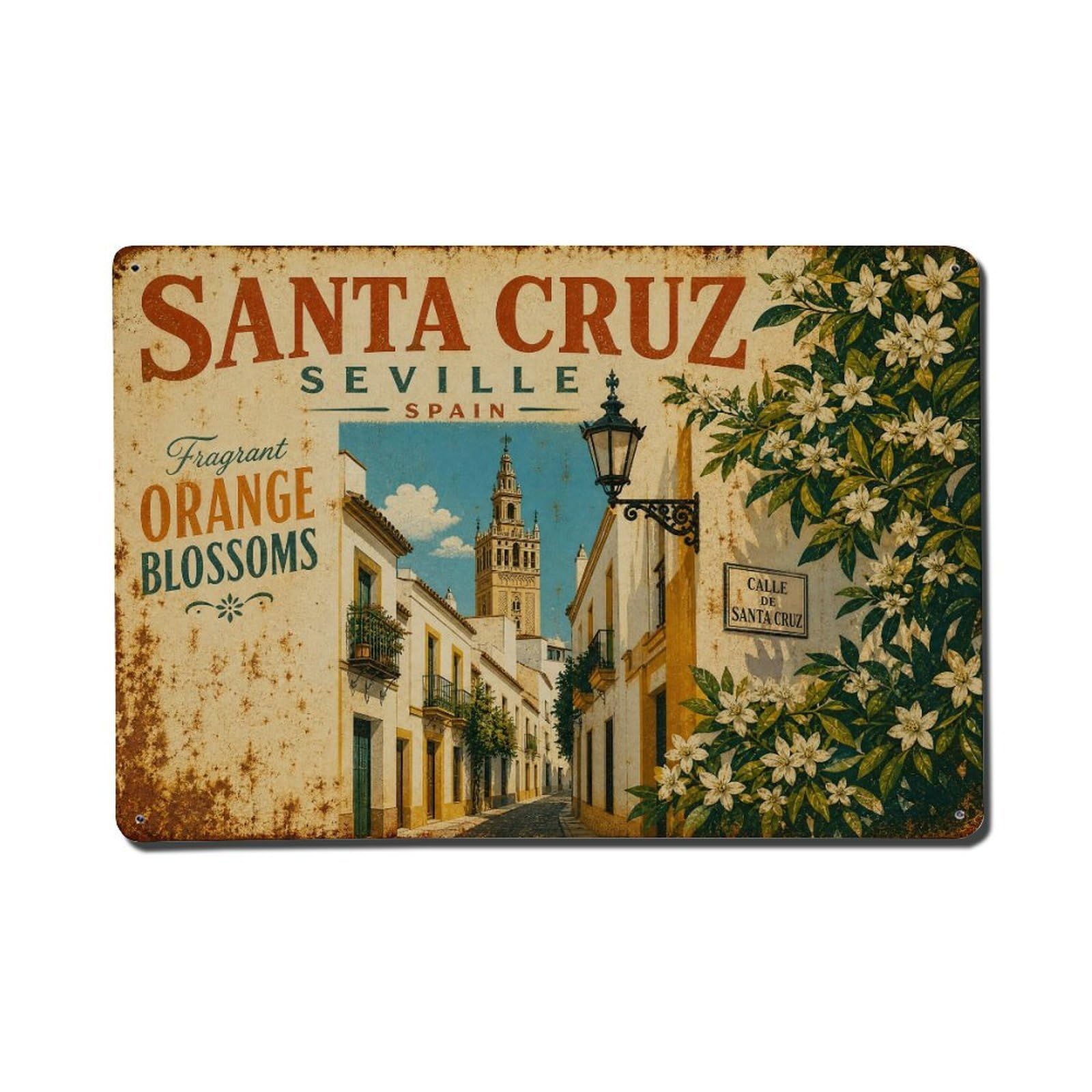Metal Tin Sign Vintage Travel Santa Cruz Spain