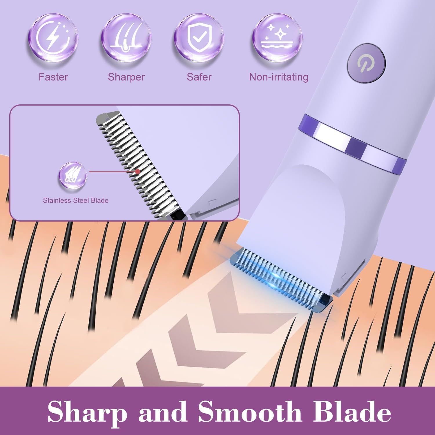Damenrasierer für Gesicht, Achseln, Beine, Arme & Bikinizone Rasierer Elektrorasierer für Frauen Körpertrimmer Intimrasierer Bikini-Trimmer für Frauen IPX7 Wasserdicht Nass/Trocken LCD-Display Lila