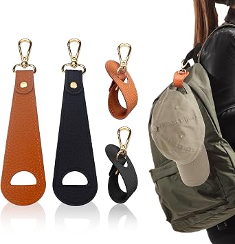 4 Pack Hat Clip for Travel on Bag, PU Leather Hat Holder for Travel Backpack Purse without Indentation