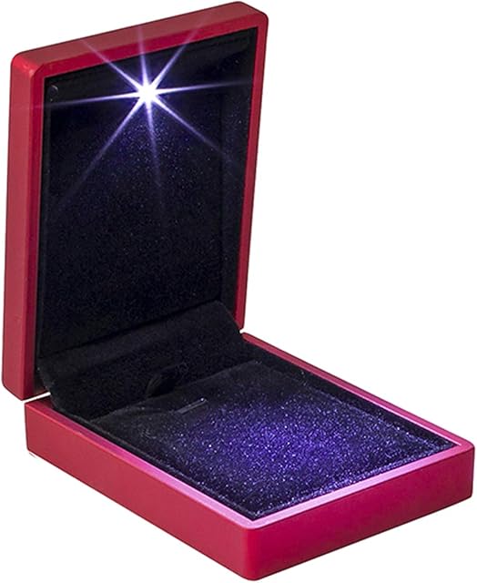 Led Light Earrings pendant necklace Coin Jewellery Gift Boxes Red Storage Case with LED Light for Proposal,Engagement,Wedding.