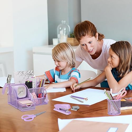 Miniatura 8 de SYMDROMIA Juego de organizador de escritorio de oficina 13 en 1 con grapadora y dispensador de cinta, soporte para bolígrafos, tijeras, regla,