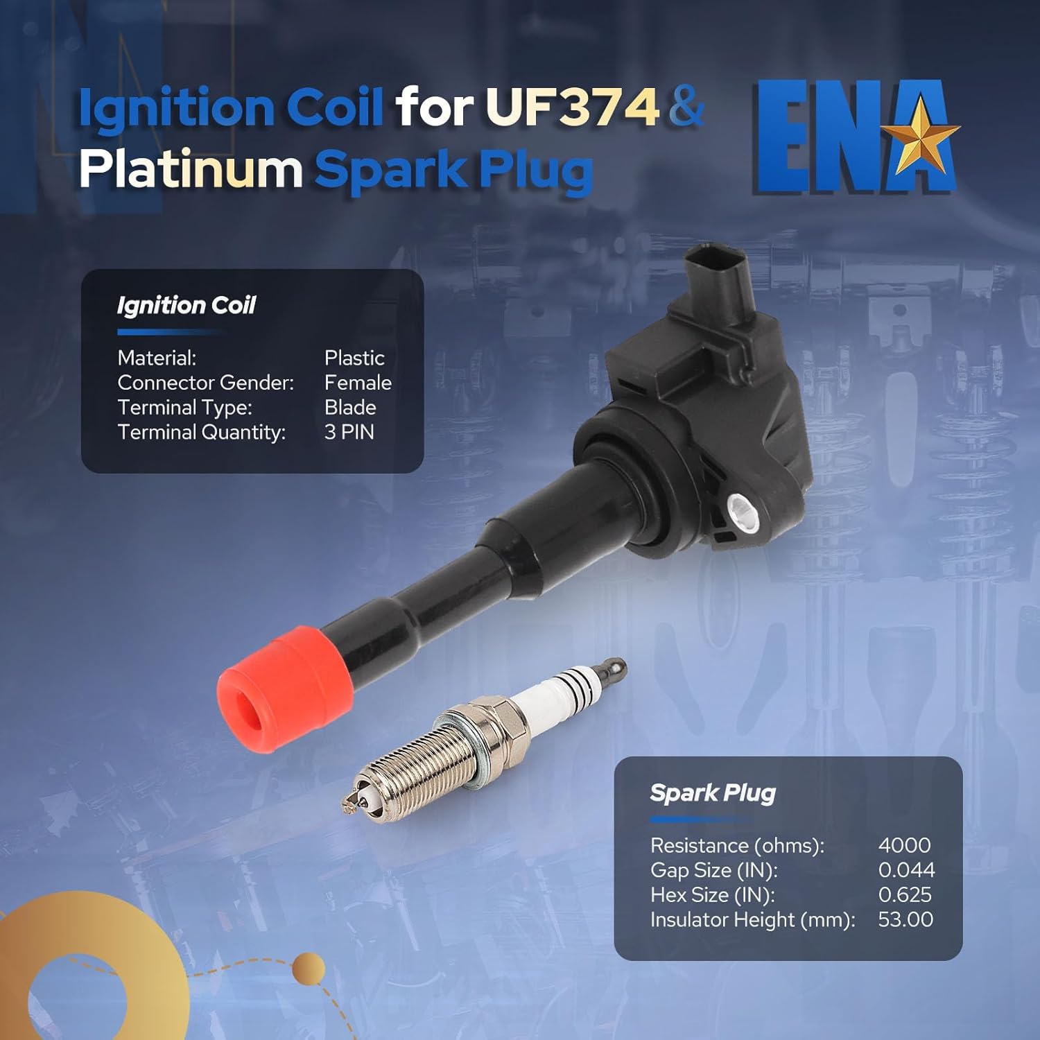ENA Set of 4 Ignition Coil with Platinum Spark Plug 1.3 L4 Compatible with Honda Civic Hybrid 2006 2007 2008 2009 2010 2011 Coils Plugs for UF374 30521PWA003 C1408 C688 E404 12120037663