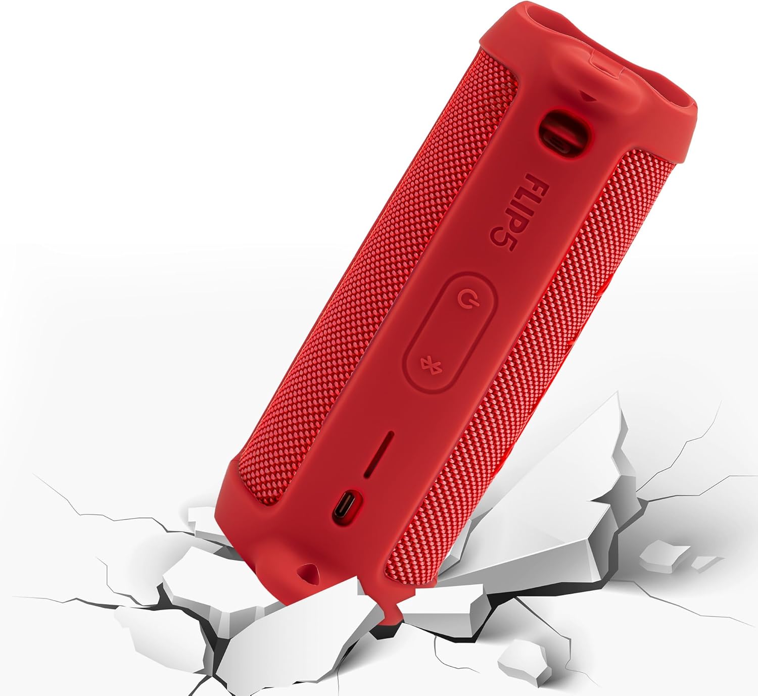 Geekria Silicone Speaker Case Cover Compatible with JBL Flip 5, Protective Soft Skin, Replacement Portable Speakers Travel Carrying Sleeve with Keychain Hook and Shoulder Strap (Red) - Image 2