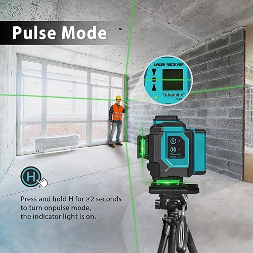 Miniatura 5 de Takamine Nivel láser verde autonivelante de 3 x 360  de 12 líneas, nivel láser para construcción, colgar imágenes, piso, azulejos con control