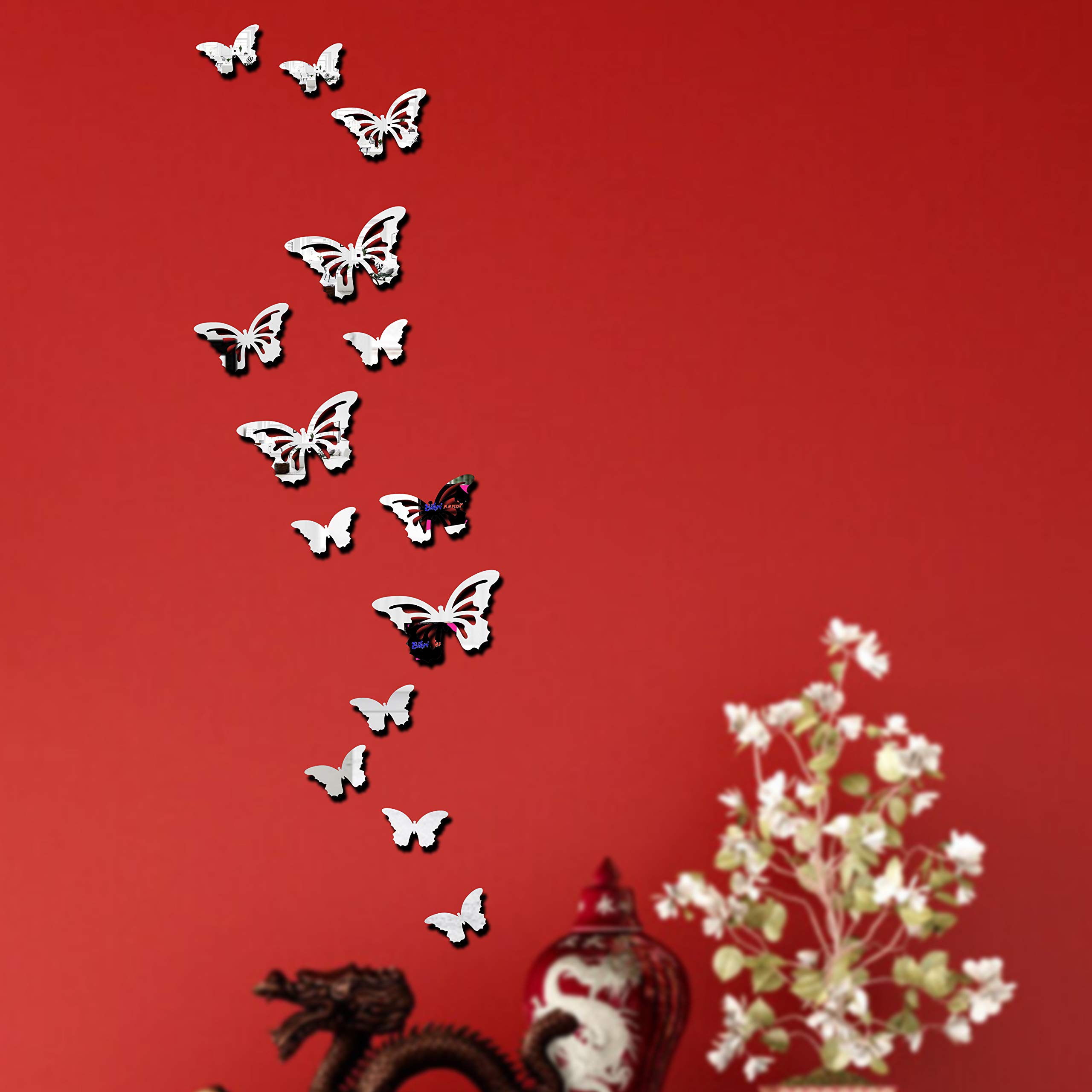 Bikri Kendra - Butterfly 14 Silver Mirror Stickers for Wall, Wall Mirror Stickers, 3D Acrylic Stickers Wall Stickers for Hall Room, Bed Room, Kitchen Living Room Kids Room. (silver1) 4