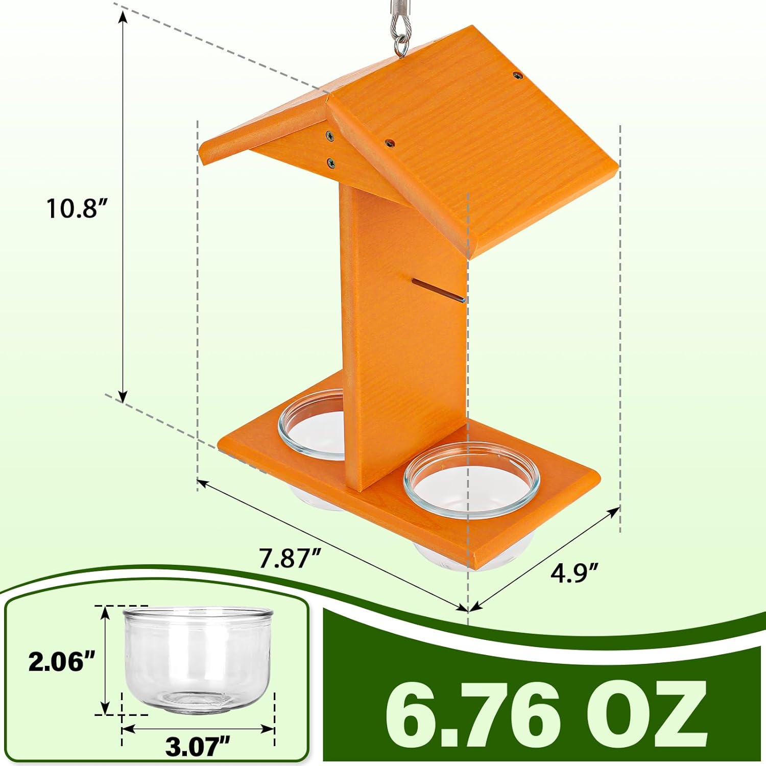Oriole Feeders for Outdoors Hanging,All-in-One Recycled Plastic Oriole Feeder with Two Removable Glass Cups Jelly or Jam, Fruit, Nectar or Seed for Orioles,Orange,1 Pack
