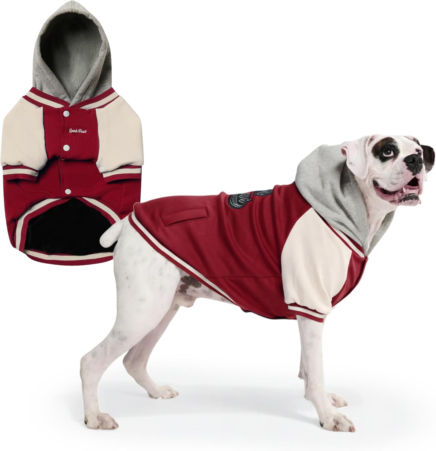 Spark Paws Varsity Dog Hoodie – Premium Dog Sweater for Small, Medium, and Large Dogs | Warm Clothes for Pets, Winter Jacket Alternative - Red - 4XL