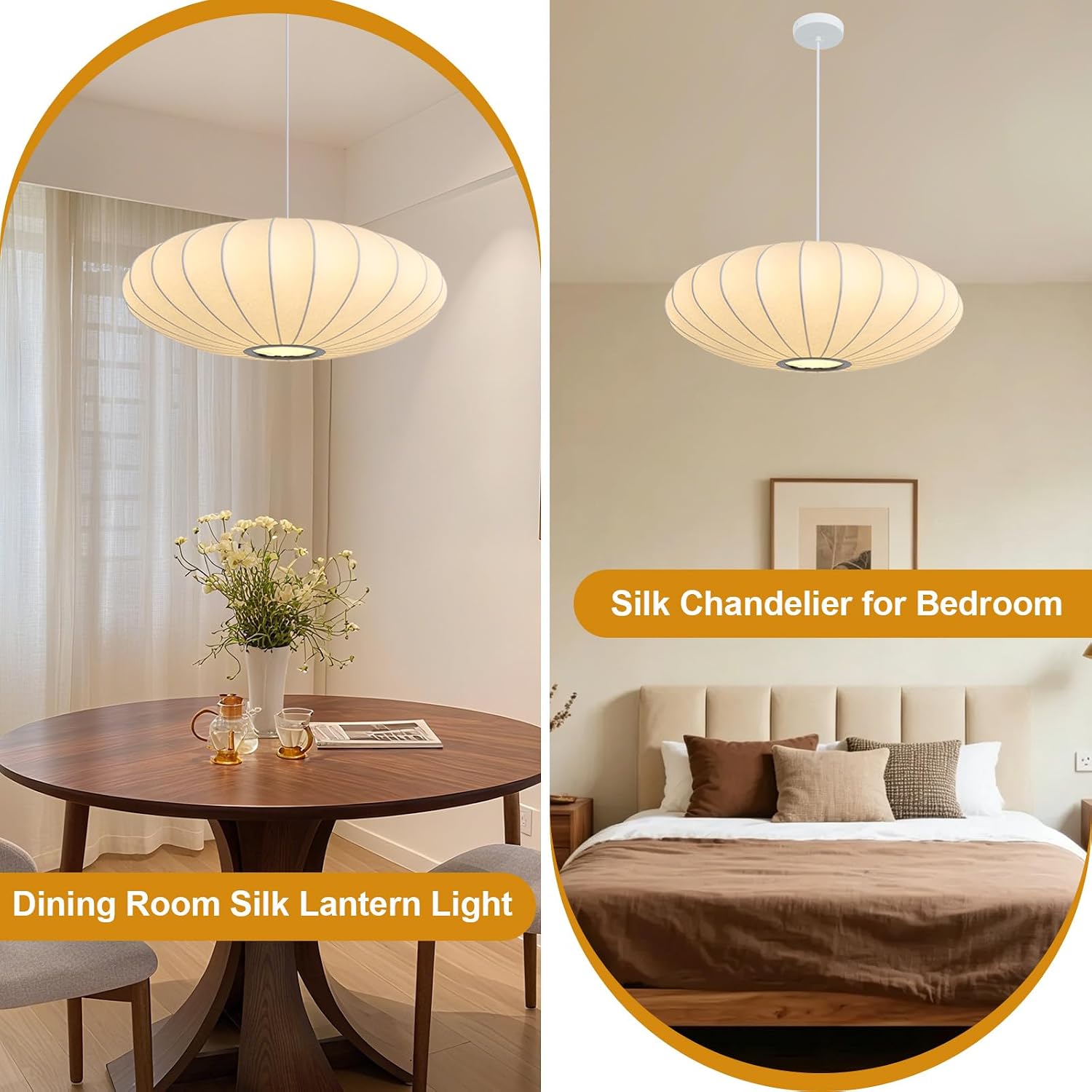 23.6in Lantern Pendant Light, 3-Light Imitation Silk White Bubble Pendant Lighting Fixture, Hanging Lamp Simple Chandelier for Living Dinning Room Kitchen Island Bedroom Restaurant Cafe