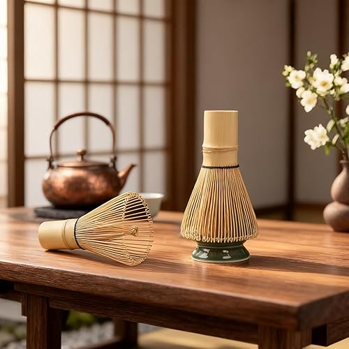 Miniatura 6 de Juego de batidor de matcha, cuenco de cerámica con boquilla, batidor y soporte de matcha, cuchara y cuchara de bambú, soporte para cucharada, tamiz,
