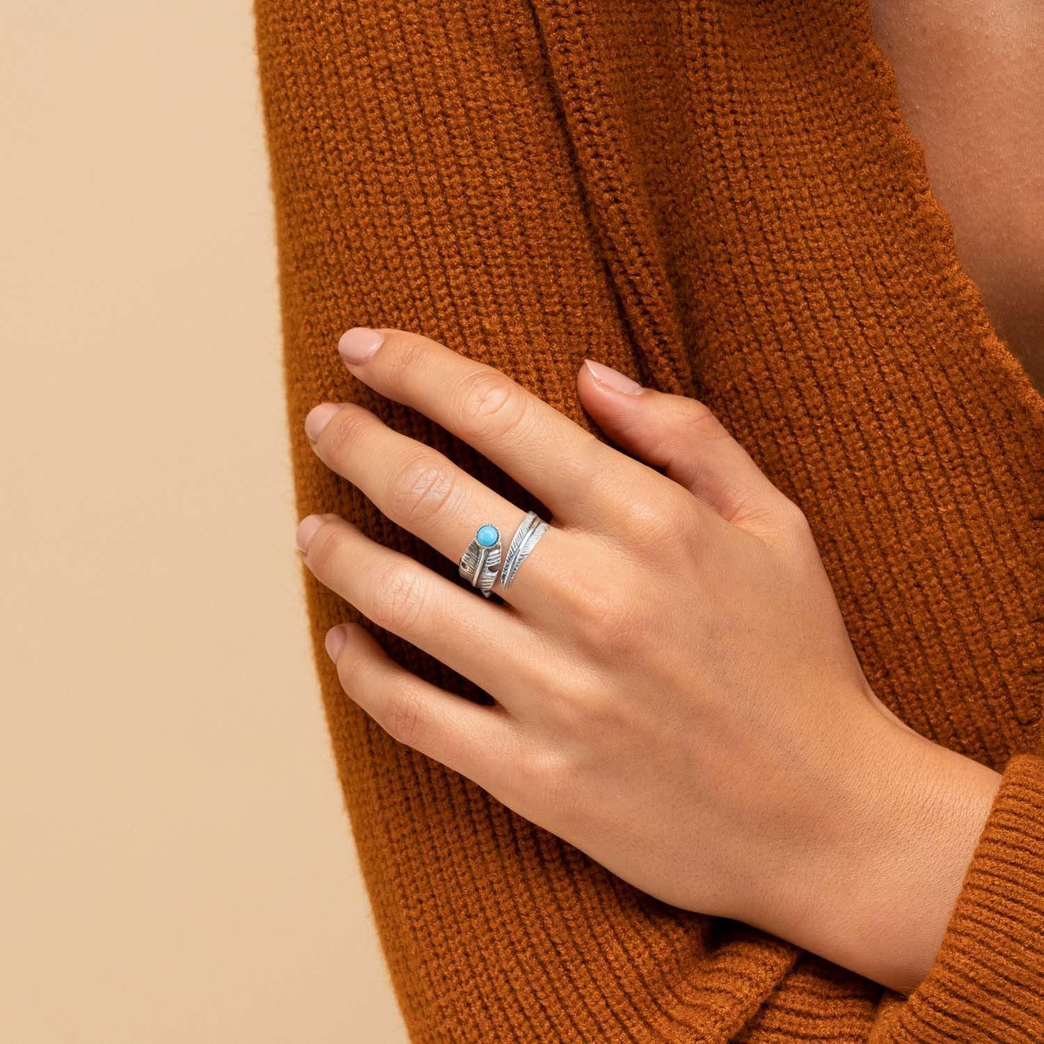 Feather Rings 925 Sterling Silver Turquoise Adjustable Ring/Vintage Goth Stainless Steel Feather Ring for Women Gift