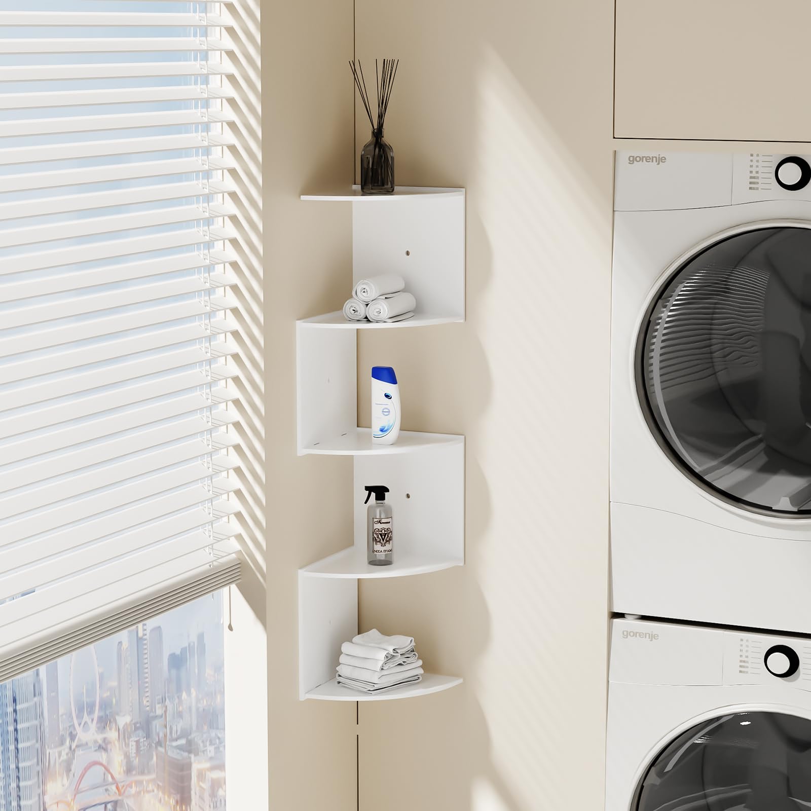 Scaffale Angolare Da Parete 5 Ripiani - Legno Bianco, 85x20x20 Cm, Per Camera, Soggiorno, Cucina - Foto 3