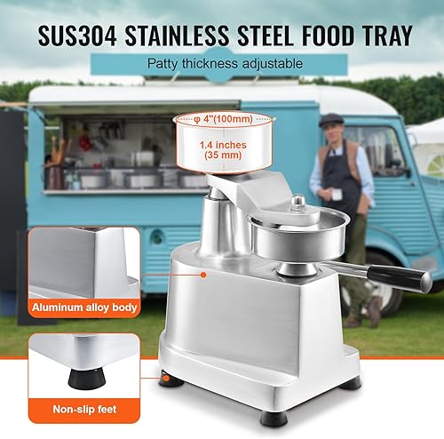 Miniatura 3 de VEVOR Máquina comercial de hamburguesas para hamburguesas, 3.937 in4 pulgadas, máquina de prensa de hamburguesas de acero inoxidable de grado