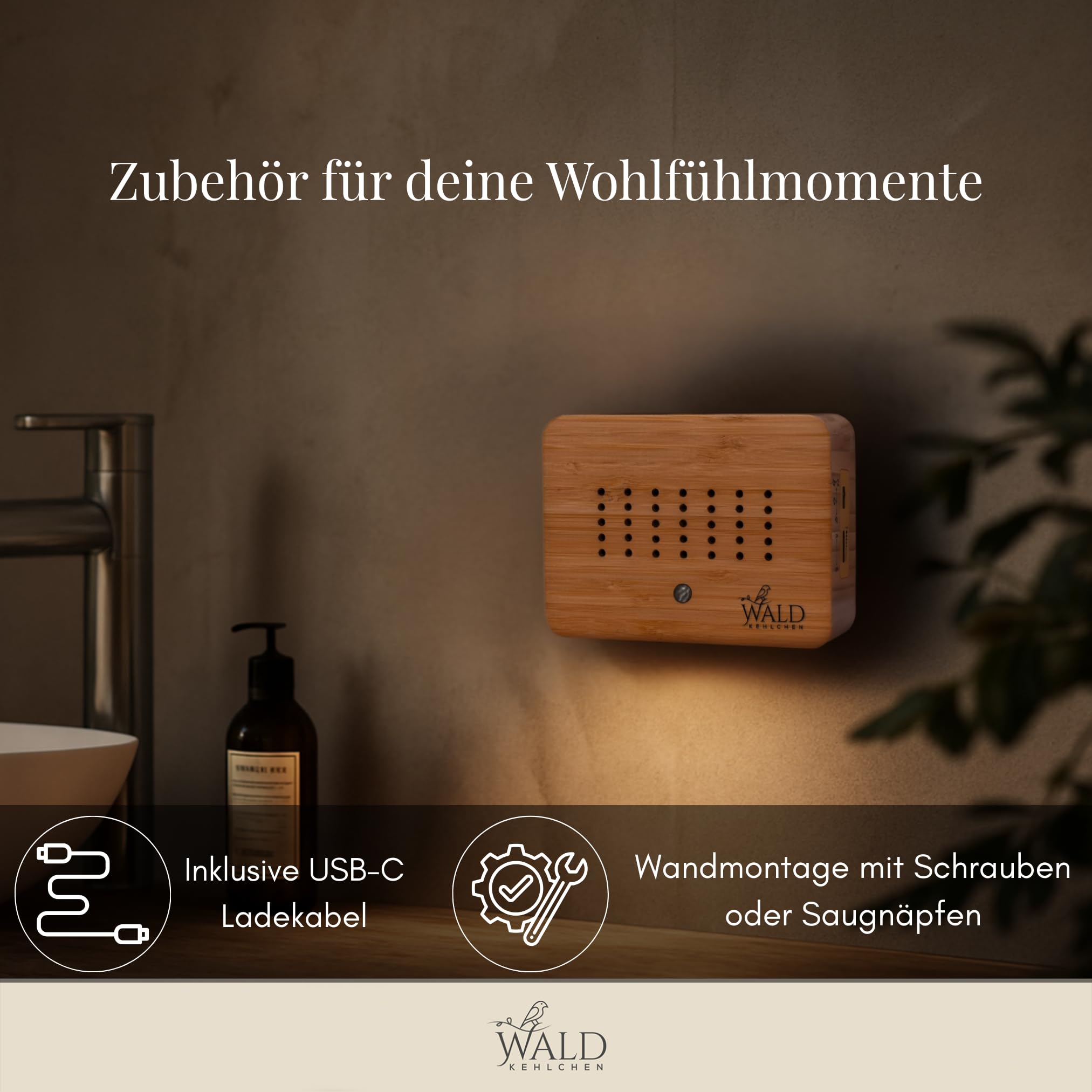 Premium Vogelgezwitscher Box aus echtem Voll-Bambus Vollholz – Hochwertige Soundbox mit Naturgeräuschen, Bewegungsmelder & Nachtlicht