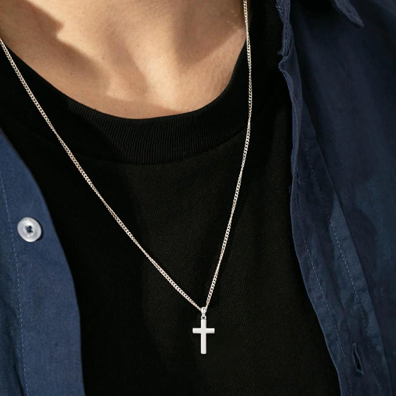 925 Sterling Silver Small Cross Necklace for Men Women - Image 5