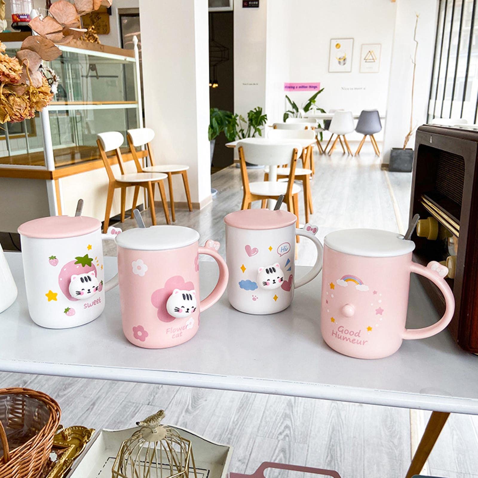 Tasses,Nouveau Sésame Chat Résistant à La Chaleur Tasse Couleur Dessin