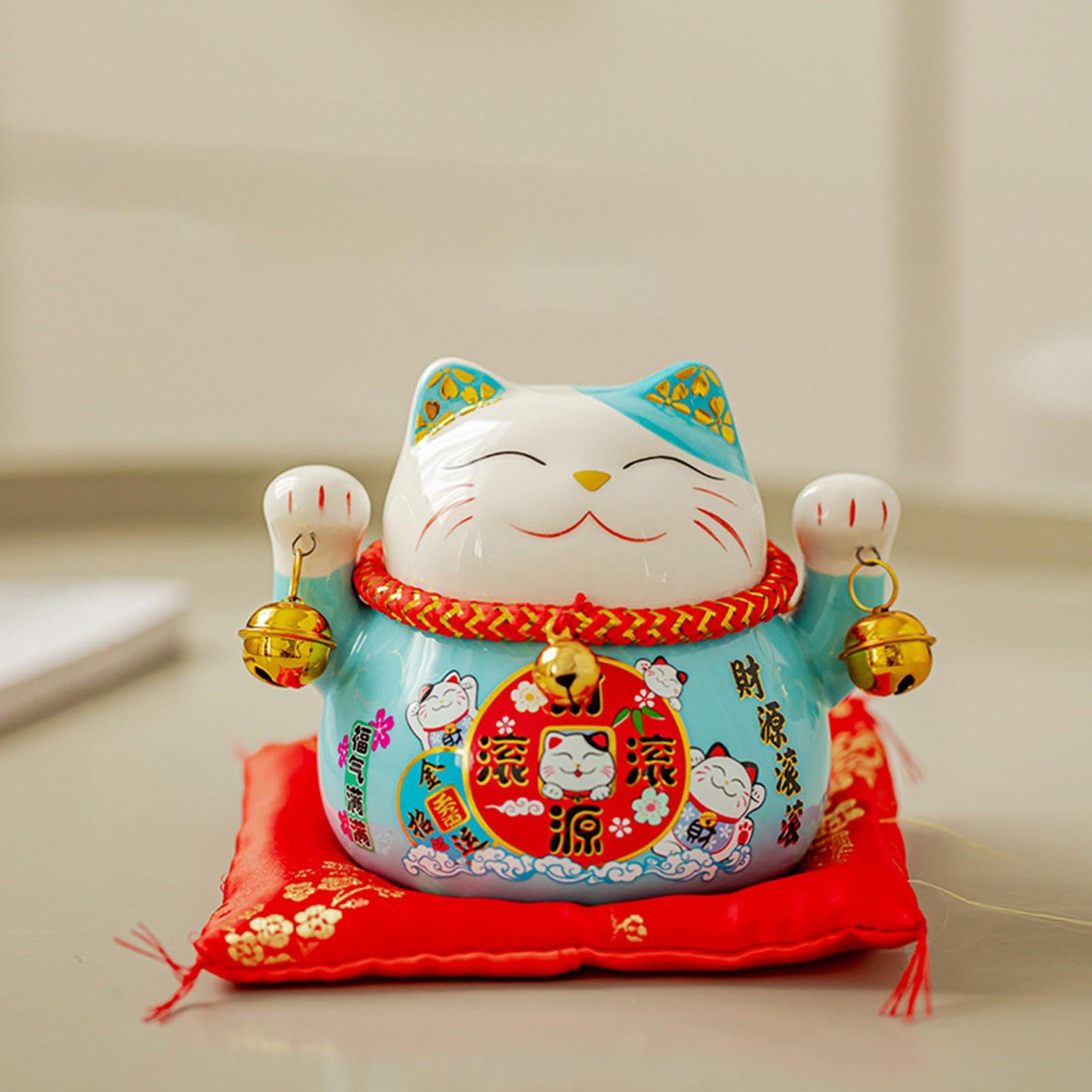 Figura de gato de la suerte | Maneki Neko Feng Shui Fortune Lucky Cat | Figura de gato de riqueza de 4.5 pulgadas, fortuna Maneki Neko Feng Shui, decoración creativa del hogar, decoración de pasteles,