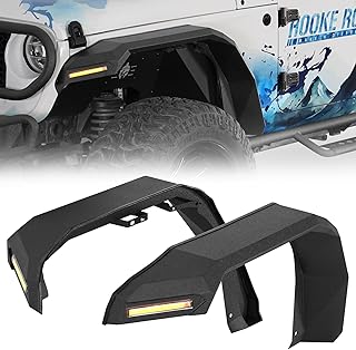 JL/JT Rugged Front Fender Flares for 2018-2026 Jeep Wrangler JL & Gladiator JT, 2PCS Flat Steel Fenders w/LED Turn Signal Lights