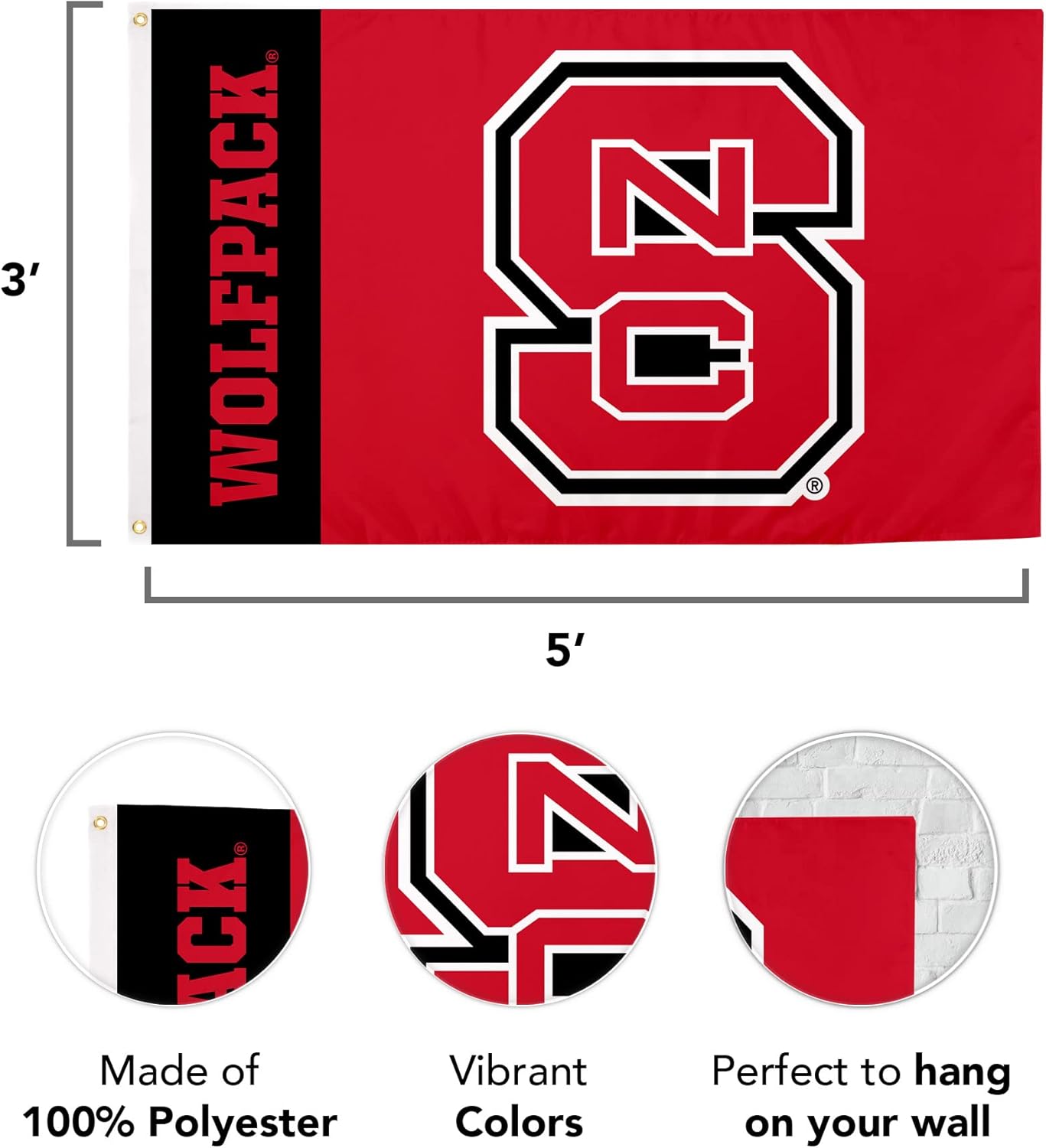 Desert Cactus North Carolina State University Flag NCS Wolfpack Flags Banners 100% Polyester Indoor Outdoor 3x5 (Team Name) - Image 3