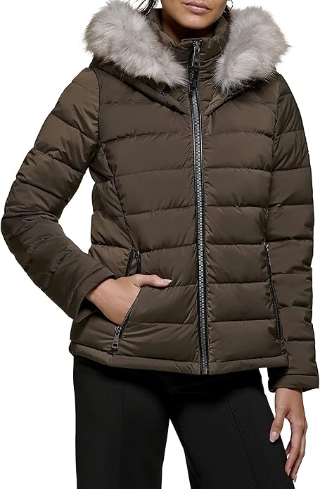 【DKNY】フード付きコート フェイクファートリム キルティング DKNY】フェイクファートリム キルティング (DKNY/コート