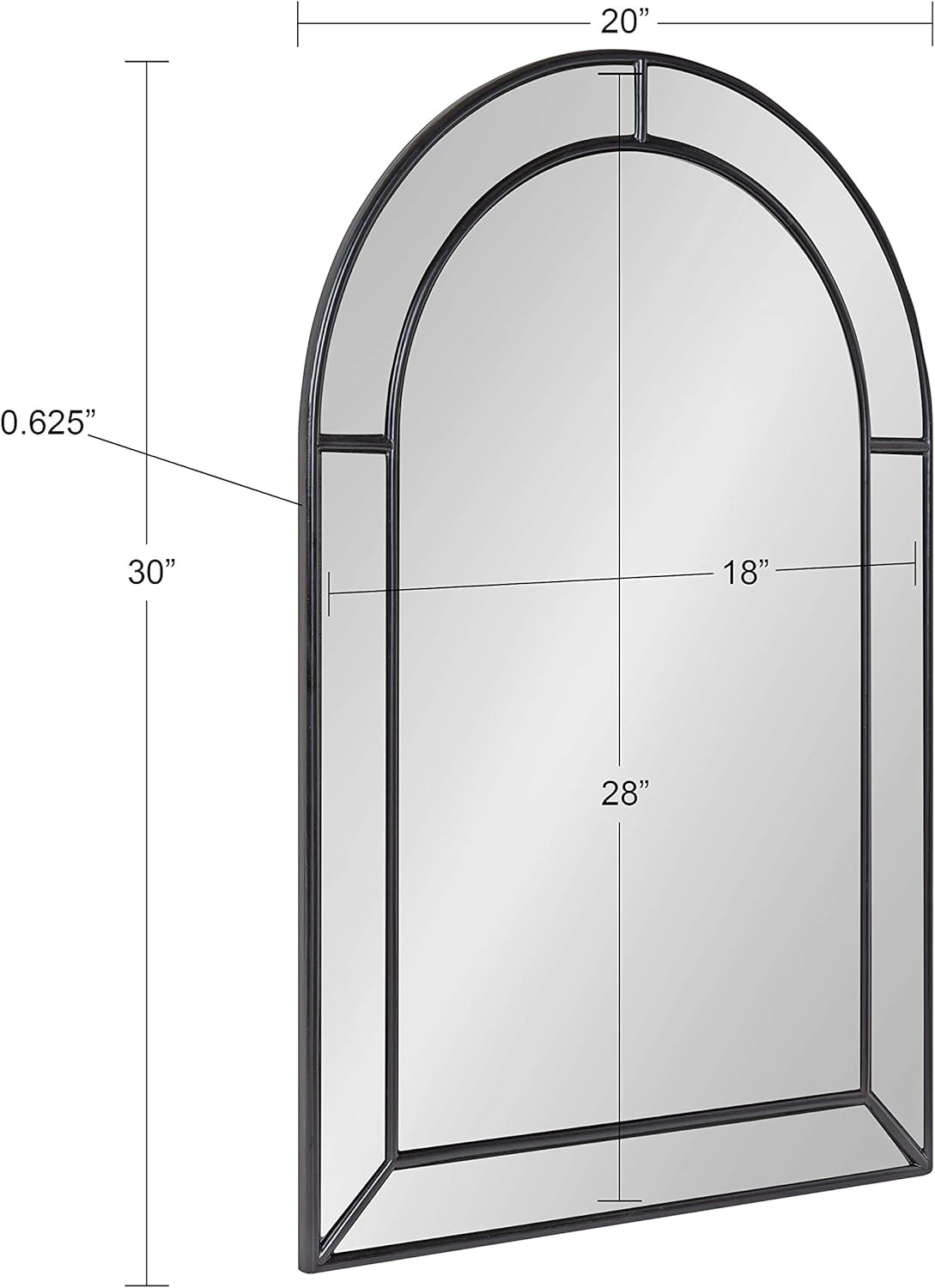 Kate and Laurel Fairbrook Transitional Arched Wall Mirror, 20 x 30, Black, Sophisticated Glam Mirror Decor for Wall