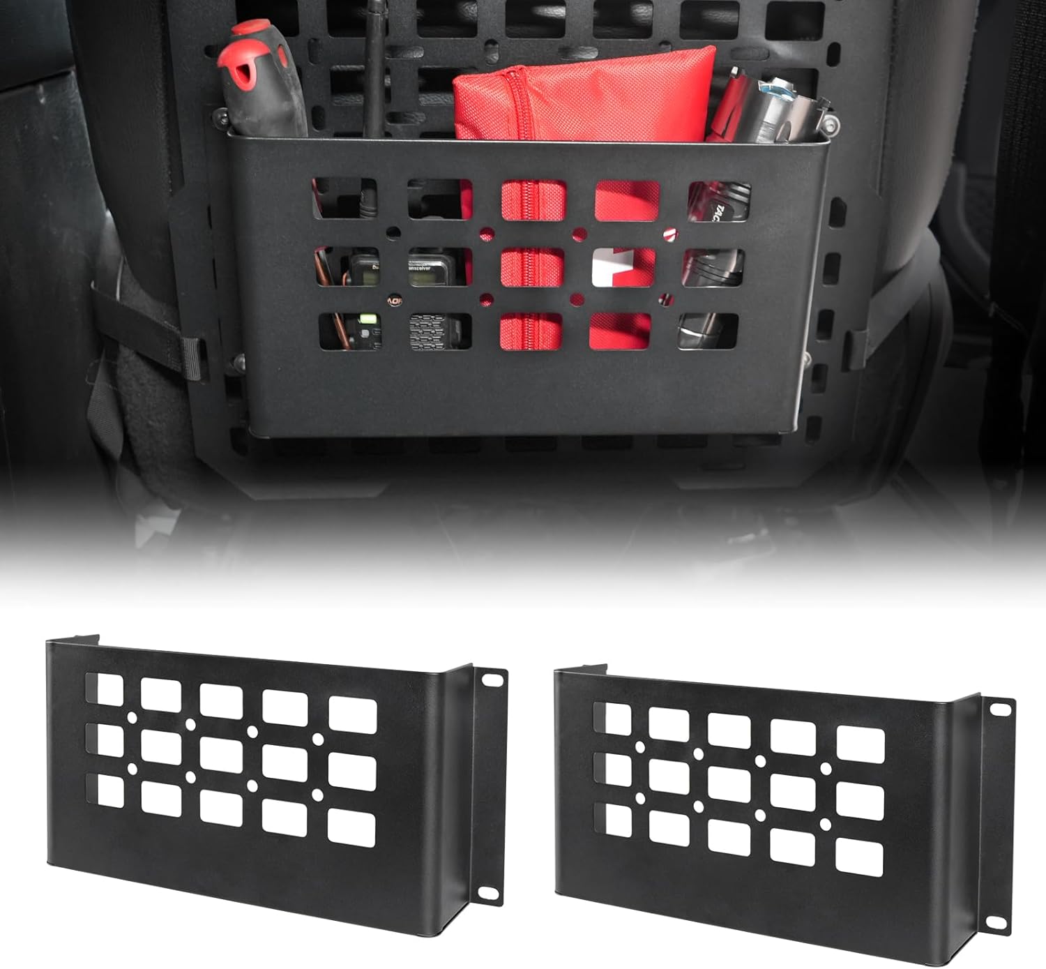 MOLLE Storage Box – Tactical Tool Storage Box for MOLLE Panel Accessories, Universal Metal Organizer for Car, RV, Home, 2-Pack