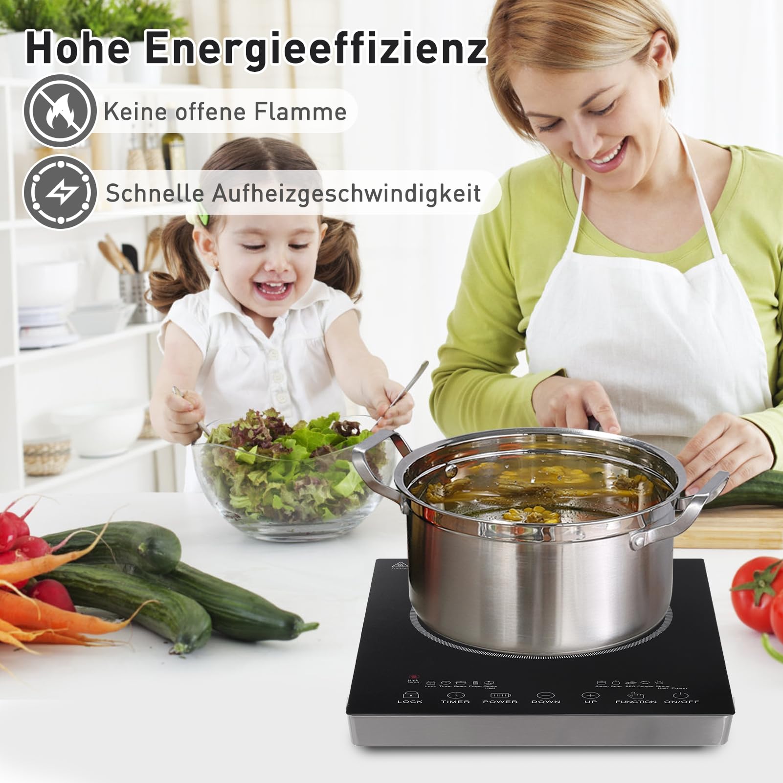 Ce/rankochfeld 3500W Ce/ranfeld Tragbares Touch Steuerung Kochfelder, Glaskeramikkochfeld Kochplatte | 6 Modi 9 Stufen Leistung, 1 Min-3 Stunden 1 Platte Timer Funktion Herdplatte, 1 Kochfeld