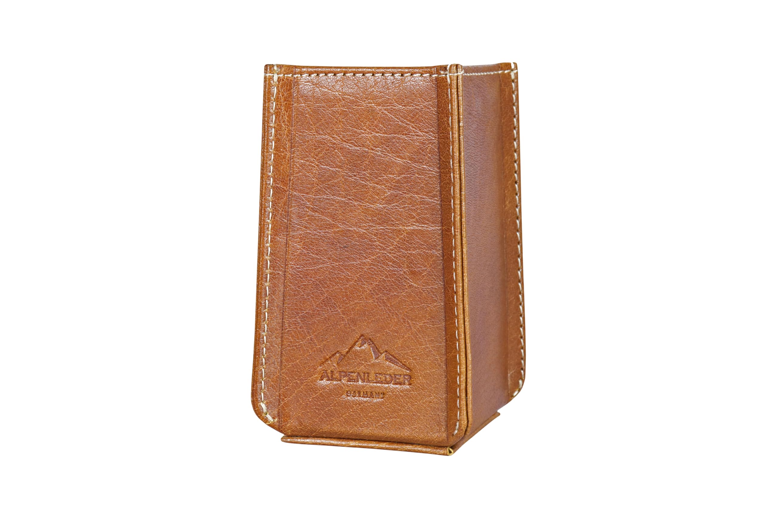 Alpenleder Stifteköcher - Modell: HAFERL (Handgefertigt) - Nachhaltiges Bio-Leder aus regionaler Landwirtschaft | Stifteschale leder *Fair Produziert* (5x5x12cm) (Cognac)
