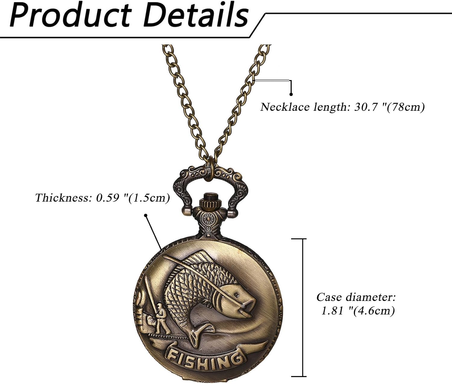 JewelryWe Vintage Bronze Pocket Watch: Round Analog Quartz Watch Retro Pendant Necklace Watch with Chain Arabic Numerals Dial for Father's Day