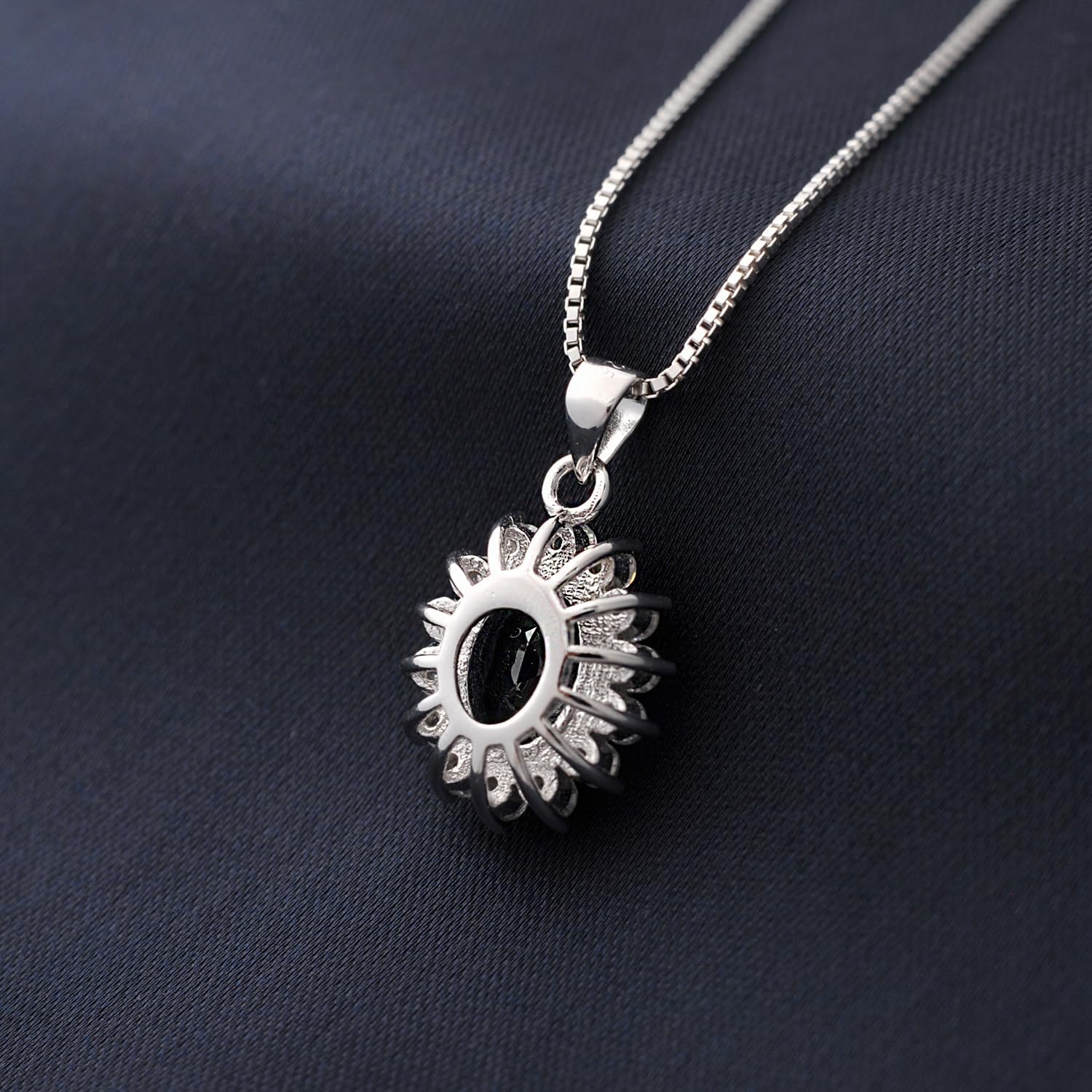 Princess Diana Created Sapphire 925 Sterling Silver Halo Pendant Necklace For Women, Blue Birthstone 14k White Gold Plated Necklace For Her, Anniversary Birthday Jewelry Set 45cm Box Chain