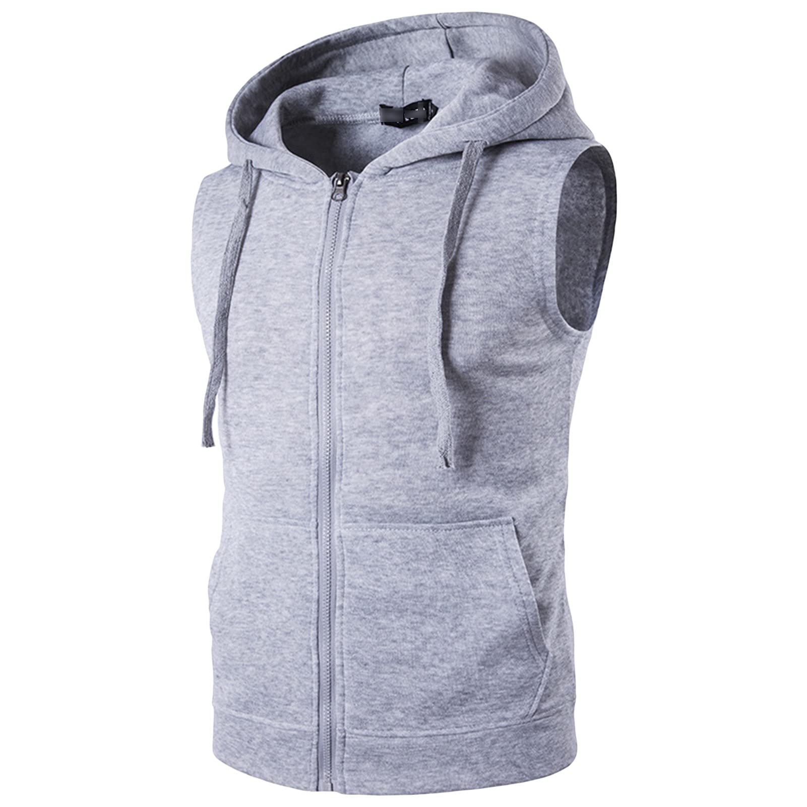 Maiyifu-GJ Men Casual Workout Sleeveless Hoodie Lightweight Zip Up Sports Hoodies Vest Solid Zipper Muscle Hooded Tank Tops (Light Grey,Large)