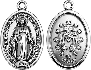 Virgin Mary Medal Bulk 50 Pcs, 0.98"x0.62" Silver Medals for Necklace & Rosary Making, Religious Charms Jewelry Craft, Medalla de la Virgen Milagrosa