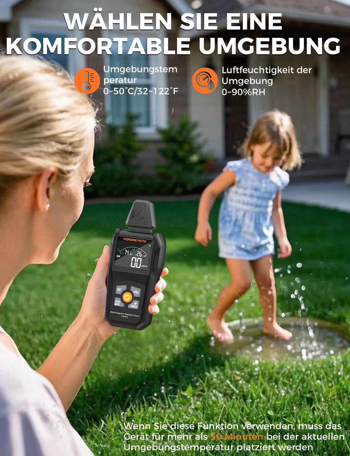 ET01PRO 5-in-1 EMF Messgerät – Elektrosmog Messgerät mit EF/MF/RF/Temperatur/Luftfeuchtigkeit, Max/Min/Speicher, Ideal für Profis, Zuhause & Geisterjagd