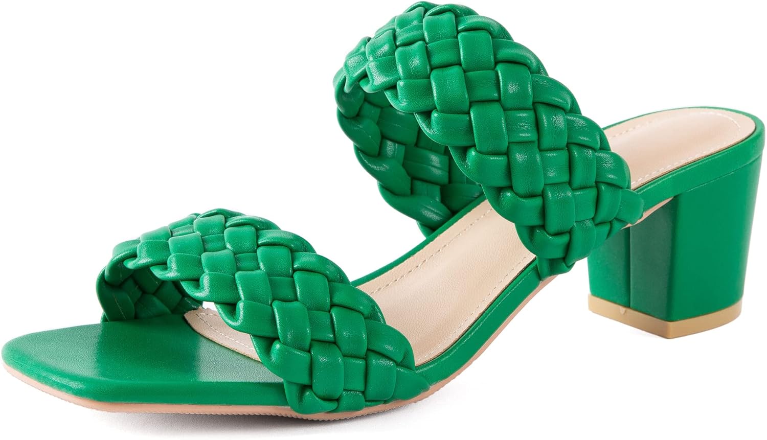 N.N.G Women Heels Sandals Braided Block Nude Summer Chunky Square Leather Woven Comfort Strappy Dress Casual Pumps Mules