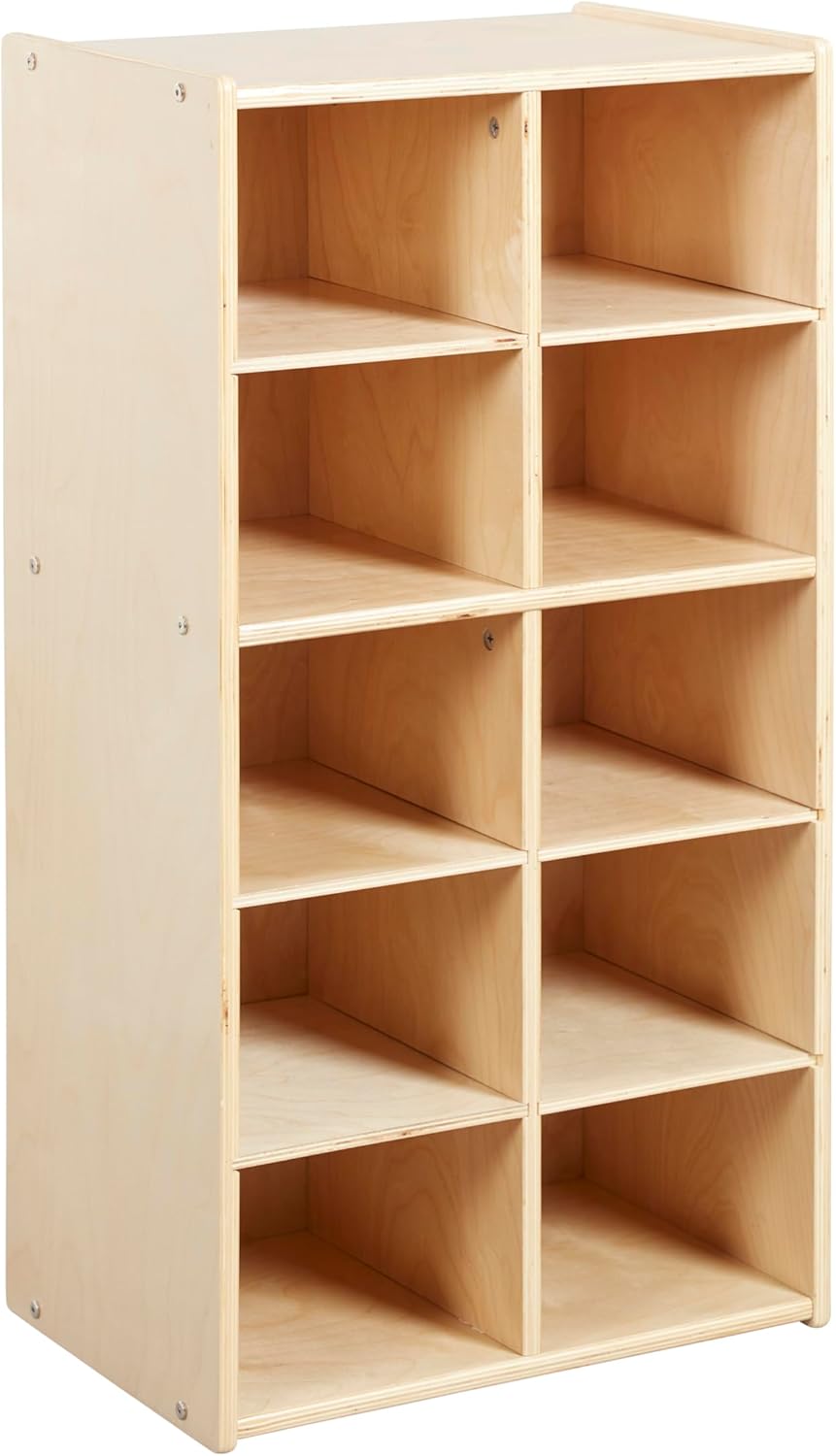 ECR4Kids Streamline 10 Cubby Tray Storage Cabinet, 5x2, Classroom Furniture, Natural