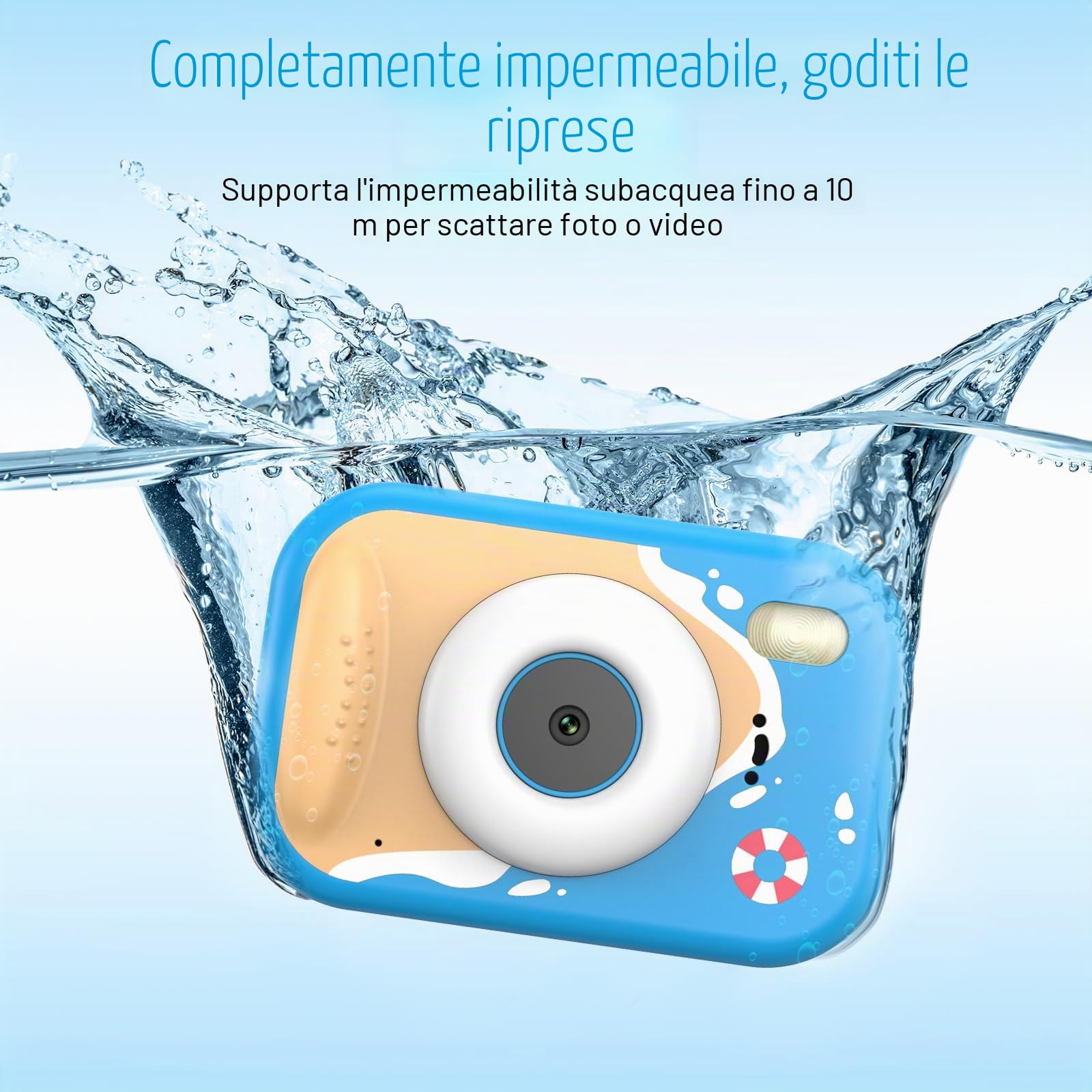 Macchina Fotografica Bambini, Fotocamera Impermeabile Bambini 48MP 1080P Macchina Fotografica Digitale Subacquea con 2,4 Pollici Schermo, 32GB Scheda, Flash LED, Regalo per Bambina e Bambino 3-12 Anni