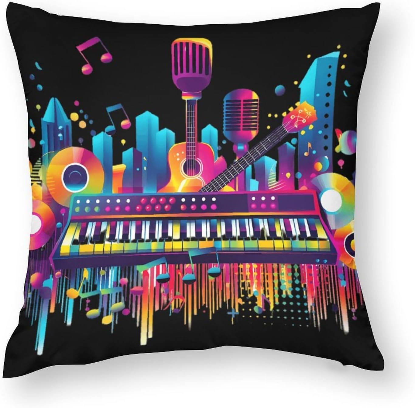 Colorful Musical Instruments Printed Throw Pillow Case 4 Pcs Soft Pillowcases Pillows Covers Sofa Bed Decor 12/14/16/17/18/20/22/24/32 Inches