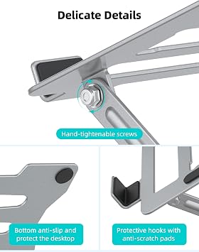 FAPPEN Laptop Tablet Stand, Universal Adjustable Steel Laptop Computer Stand, Ergonomic Foldable Portable Desktop Tray Compatible with 10''-15.6'' Devices-Silver