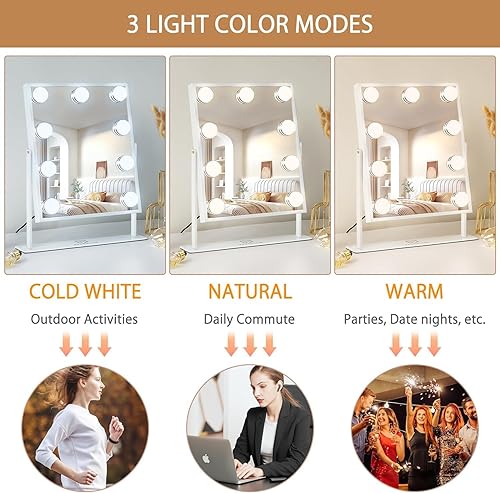 Miniatura 3 de FENCHILIN Espejo Hollywood con luz iluminada, espejo de maquillaje, espejo de maquillaje, control táctil inteligente, 3 colores, luz dimable