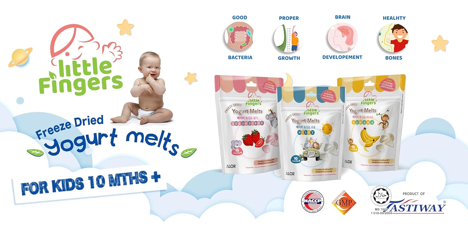 ALOR Little Fingers Baby Yogurt Melts Strawberry – Freeze-Dried Snack for Babies 10+ Months – Real Fruit & Yogurt – No Preservatives – Probiotics, (15 Grams x 8 Packs - Strawberry).