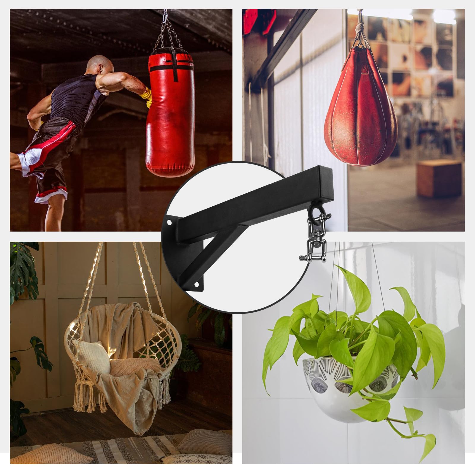 Support mural pour sac de frappe, Support mural pour sac de boxe Support lourd Support pour fixation murale de 220 kg Support de rotation silencieuse pour entraînement de boxe à domicile en