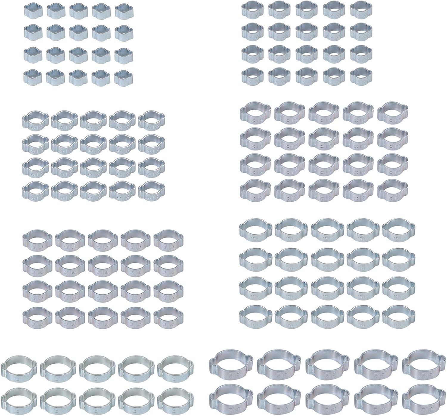 Proster 200pcs Single Ear Stepless Hose Clamps - 304 Stainless Steel Ear Clamps, Hose Clamp Clips, Ear Clamps