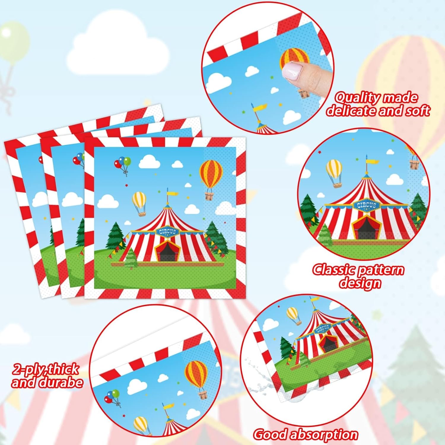 200pcs Circus Party Plates Napkins Forks Carnival Themed Party Tableware Set Red White Party Disposable Paper Dessert Cake Dinnerware Boy Girl Happy Birthday Party Baby Shower Decor Supplies Serves 50