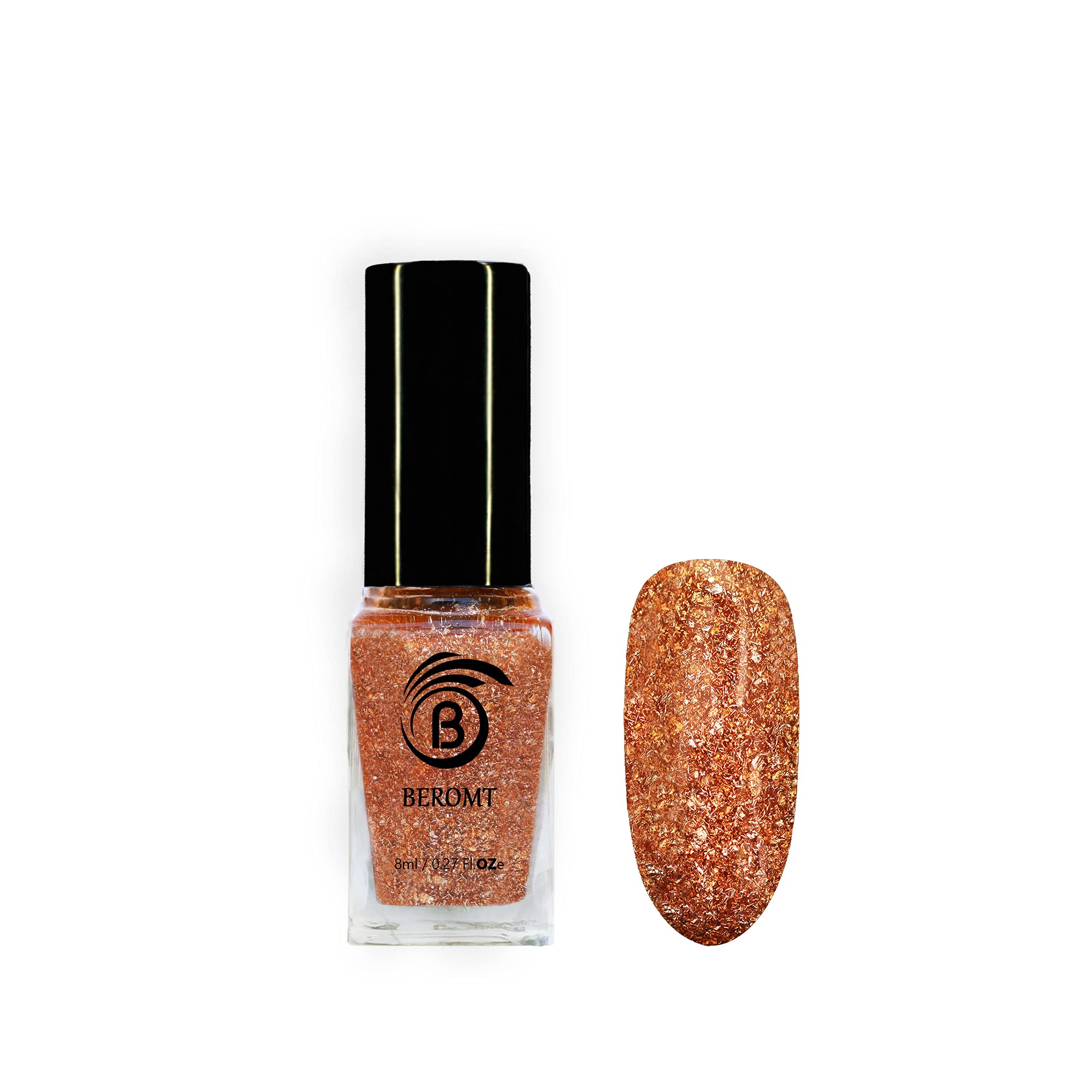 Beromt Champagne Fizz Crushed Metallic Foils Nail Polish, Glitter Nail Paint, Nail Art, Flakie Polish Colors, Best Gel Effect, High-Shine Long Lasting Non-Toxic Professional Nail Polish, 8ml-06-image-37