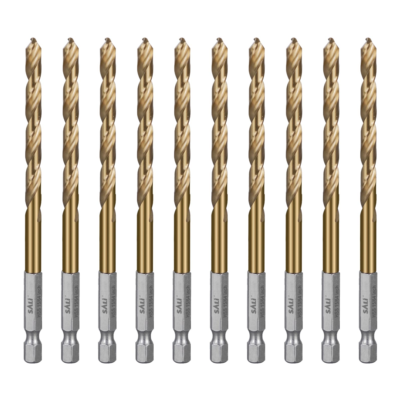 SALI Cobalt Drill Bit Set,10 Pack 15/64 Inch High Speed Steel Hex Shank Jobber Drill Bits, for Hardwood, Aluminum,Metal,Copper,Alloyed Steel