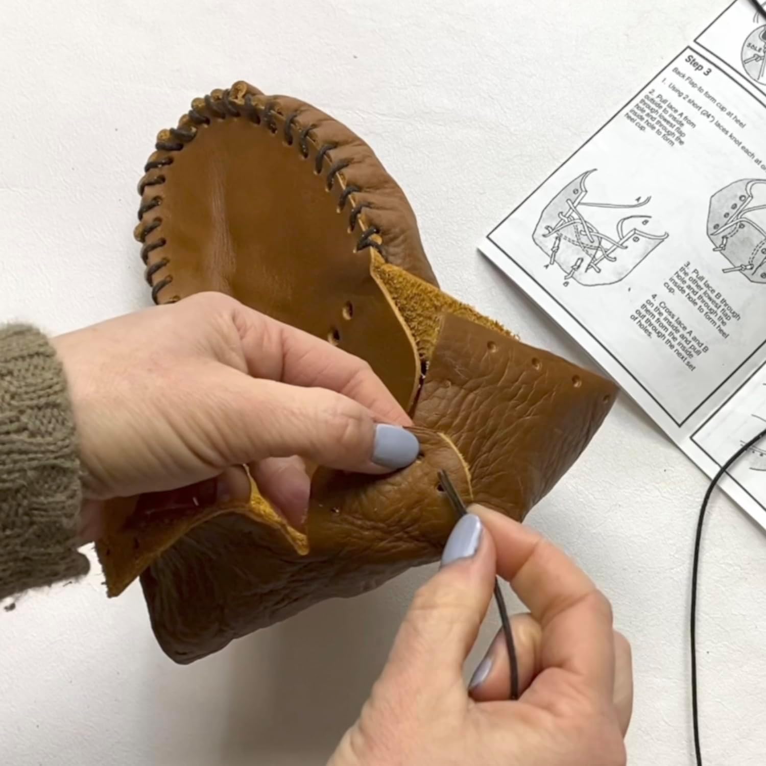 Moccasins Making Kit - Handmade Moccasins Kit - DIY Leather Moccasin Craft Project - Miscellaneous Brown or Tan Colors (Men's 9 / Women's 11 - Suede)